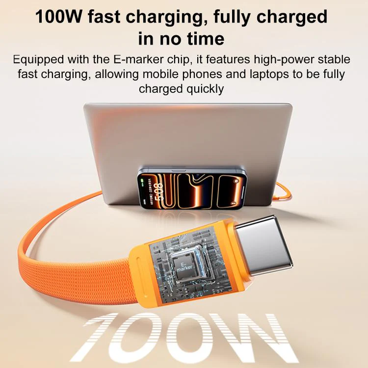 MOMAX 100W Type-C to Type-C Magnetic Retractable Fast Charging Braided Cable, Length:1m(Orange) - Image 3