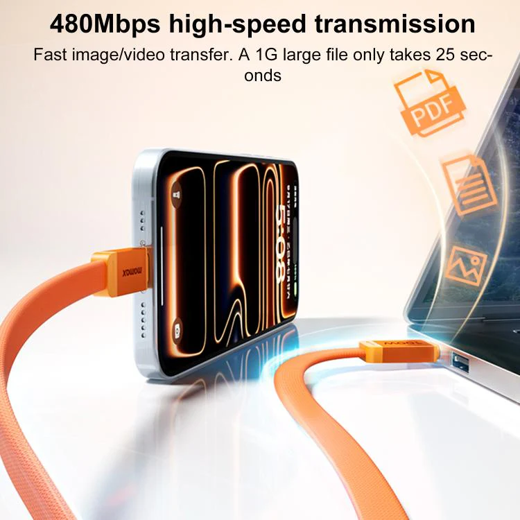 MOMAX 100W Type-C to Type-C Magnetic Retractable Fast Charging Braided Cable, Length:1m(Orange) - Image 8