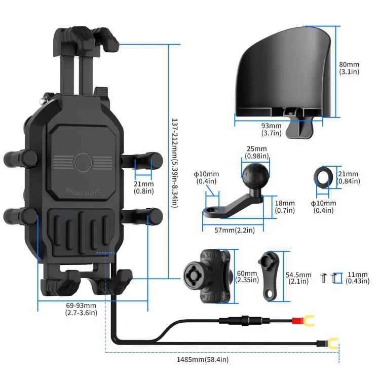 Motorcycle Wireless Charging Phone Holder With A+C Port Fast Charging Anti-theft Features(Mirror Base) - Image 4