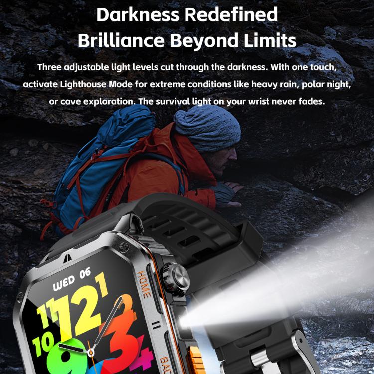 MT62 2.01-inch IPS Display Outdoor Adventures Smart Watch with 1000mAh Battery & Flashlight(Camouflage Black) - Image 11