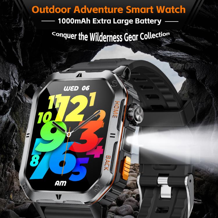 MT62 2.01-inch IPS Display Outdoor Adventures Smart Watch with 1000mAh Battery & Flashlight(Camouflage Black) - Image 4