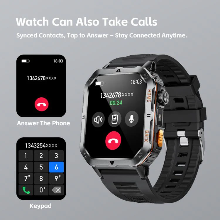 MT62 2.01-inch IPS Display Outdoor Adventures Smart Watch with 1000mAh Battery & Flashlight(Camouflage Black) - Image 9