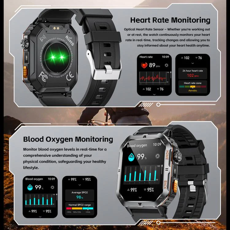 MT62 2.01-inch IPS Display Outdoor Adventures Smart Watch with 1000mAh Battery & Flashlight(Silver) - Image 13