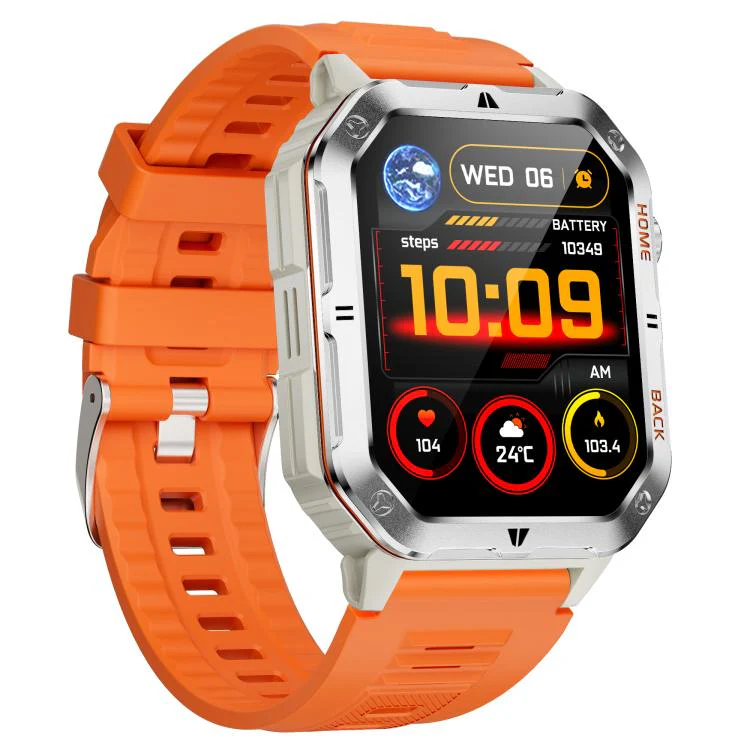 MT62 2.01-inch IPS Display Outdoor Adventures Smart Watch with 1000mAh Battery & Flashlight(Silver Orange)