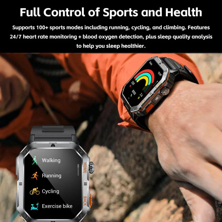 MT62 2.01-inch IPS Display Outdoor Adventures Smart Watch with 1000mAh Battery & Flashlight(Silver Orange) - Image 12
