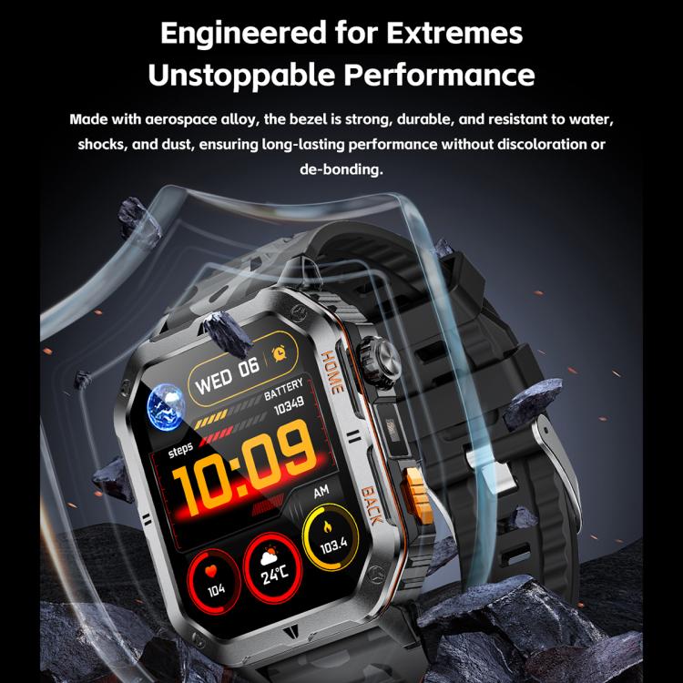 MT62 2.01-inch IPS Display Outdoor Adventures Smart Watch with 1000mAh Battery & Flashlight(Silver Orange) - Image 6