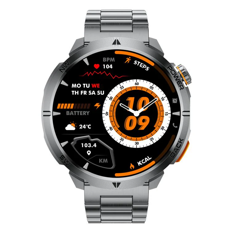MT68 1.7-inch IPS Display Outdoor Adventures Smart Watch with 1000mAh Battery & Flashlight(Black Case Steel Strap) - Image 2