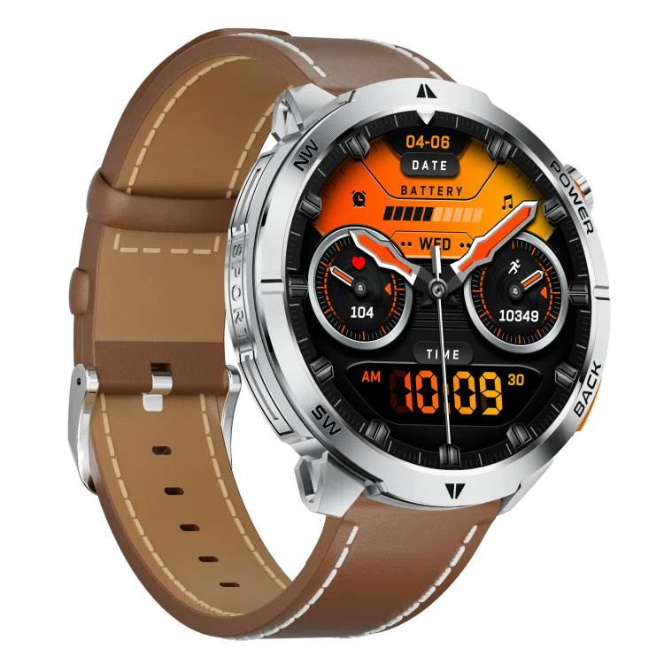 MT68 1.7-inch IPS Display Outdoor Adventures Smart Watch with 1000mAh Battery & Flashlight(Silver Case Leather Strap)