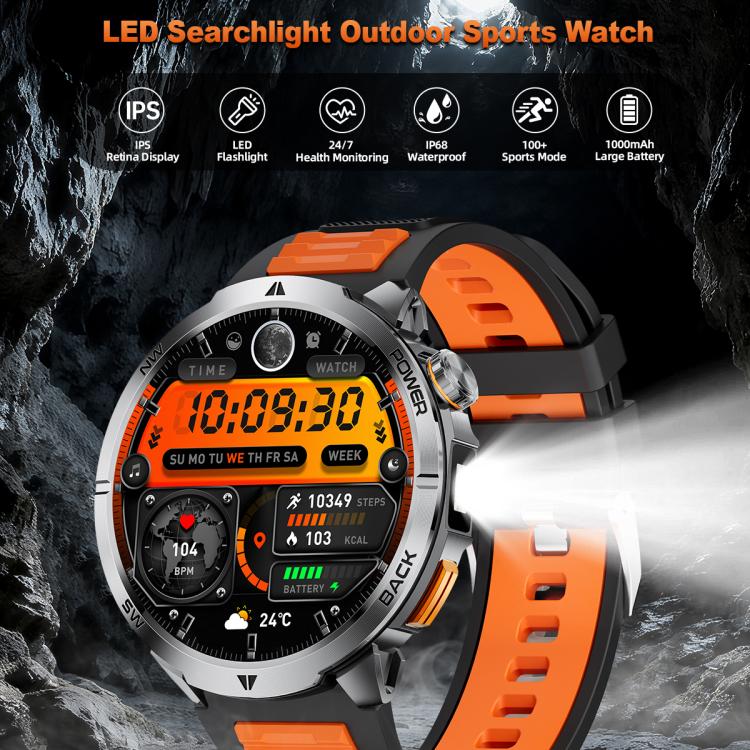 MT68 1.7-inch IPS Display Outdoor Adventures Smart Watch with 1000mAh Battery & Flashlight(Silver Case Silicone Strap) - Image 4