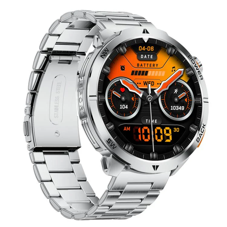 MT68 1.7-inch IPS Display Outdoor Adventures Smart Watch with 1000mAh Battery & Flashlight(Silver Case Steel Strap)