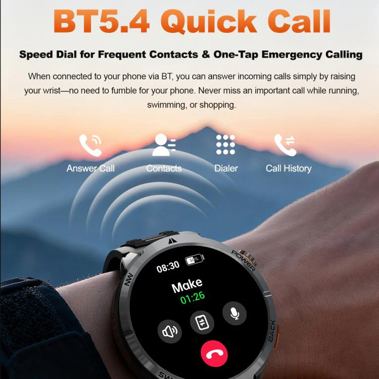 MT68 1.7-inch IPS Display Outdoor Adventures Smart Watch with 1000mAh Battery & Flashlight(Silver Case Steel Strap) - Image 13