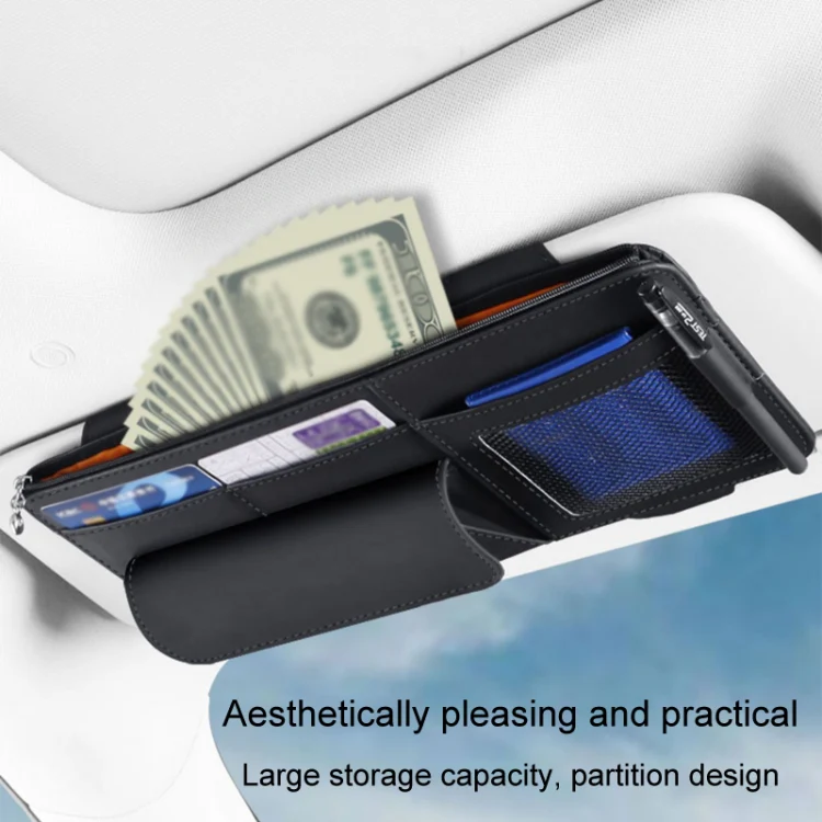 Multi-functional Car Sunshade Sunglasses ID Ticket Storage Bag Car Sun Visor Eyeglasses Case(Grey) - Image 5