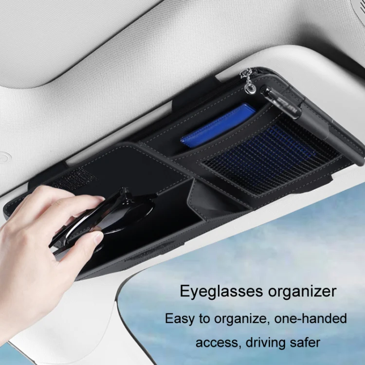 Multi-functional Car Sunshade Sunglasses ID Ticket Storage Bag Car Sun Visor Eyeglasses Case(Grey) - Image 6