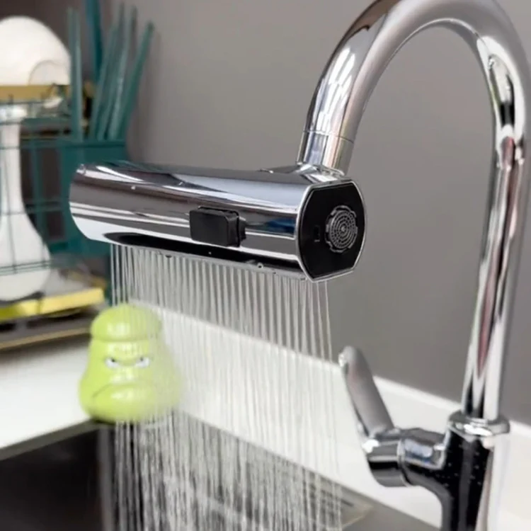 Multi-functional Flying Rain Waterfall Spout Connector Kitchen Faucet Splash Universal Swivel Bubbler, Color: Silver - Image 6