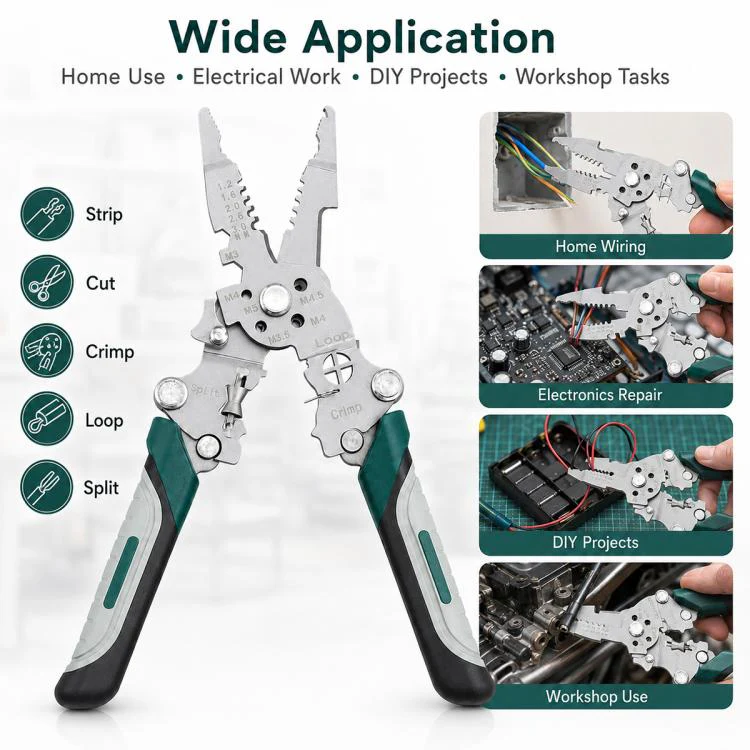 Multi-functional Handheld Foldable Cable Stripping Pliers(Black Green) - Image 10