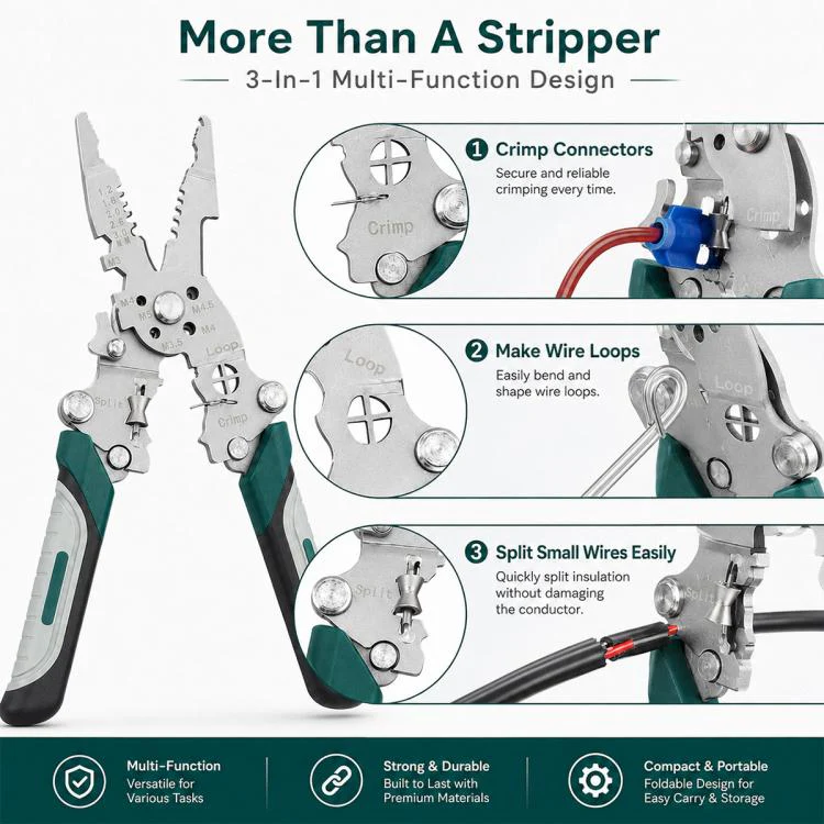 Multi-functional Handheld Foldable Cable Stripping Pliers(Black Green) - Image 7