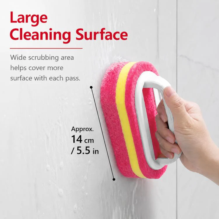 Multi-Purpose Scrub Sponge Brush With Handle Non-Scratch 3-Layer Thickened Polyester Fiber Scouring Pad For Pots, Pans, Stove(Red) - Image 6