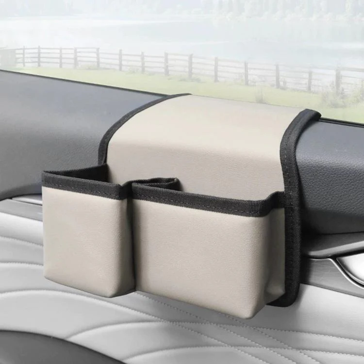Multifunctional Car Cup Holder Foldable Window Door Side Storage Box, Style: Leather Beige