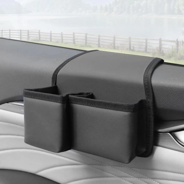 Multifunctional Car Cup Holder Foldable Window Door Side Storage Box, Style: Leather Black