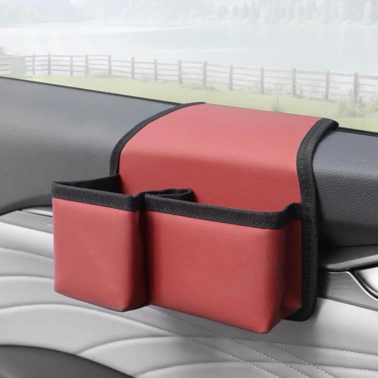 Multifunctional Car Cup Holder Foldable Window Door Side Storage Box, Style: Leather Red