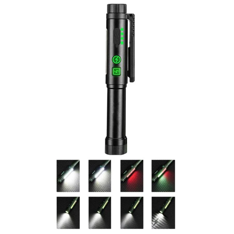 Multifunctional Dual Magnetic Pen Clip Flashlight, Outdoor Portable Inspection Work Pen Light(Black)