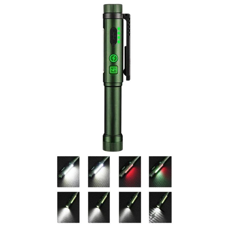 Multifunctional Dual Magnetic Pen Clip Flashlight, Outdoor Portable Inspection Work Pen Light(Green)