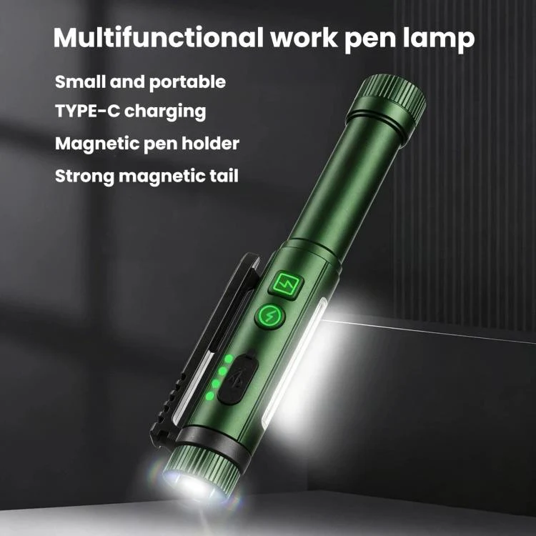 Multifunctional Dual Magnetic Pen Clip Flashlight, Outdoor Portable Inspection Work Pen Light(Green) - Image 2