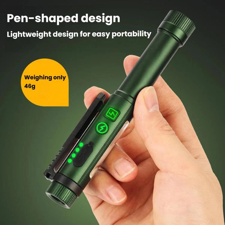 Multifunctional Dual Magnetic Pen Clip Flashlight, Outdoor Portable Inspection Work Pen Light(Green) - Image 5