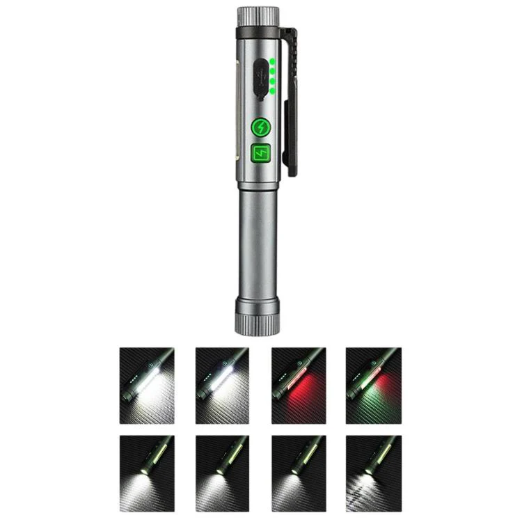 Multifunctional Dual Magnetic Pen Clip Flashlight, Outdoor Portable Inspection Work Pen Light(Grey)
