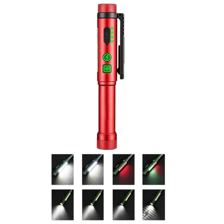 Multifunctional Dual Magnetic Pen Clip Flashlight, Outdoor Portable Inspection Work Pen Light(Red)