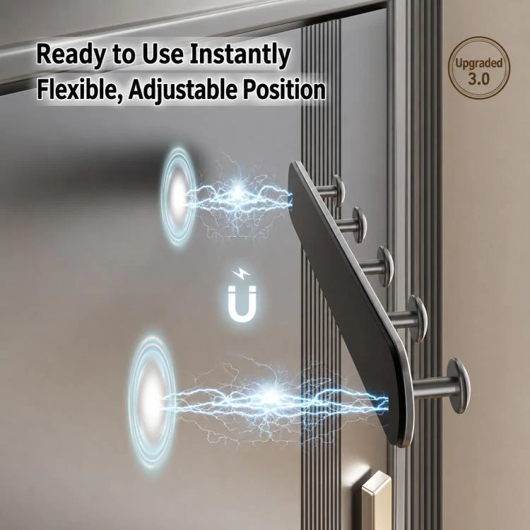 Multifunctional Magnetic Storage Hook Rack Wall Mounted No Drilling Hook Rail, Type:4 Hooks(Gun Metal) - Image 3