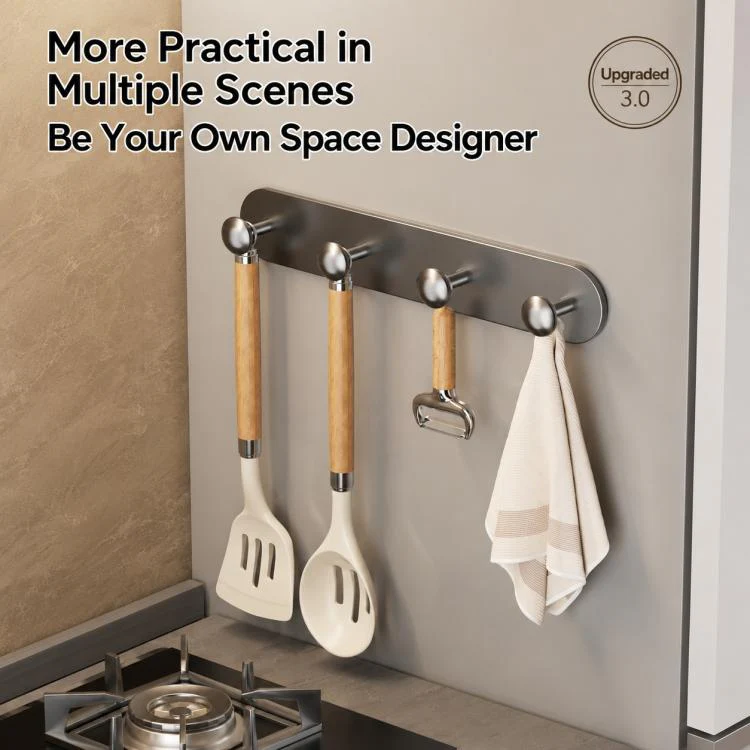 Multifunctional Magnetic Storage Hook Rack Wall Mounted No Drilling Hook Rail, Type:4 Hooks(Gun Metal) - Image 9
