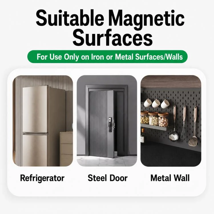 Multifunctional Magnetic Storage Hook Rack Wall Mounted No Drilling Hook Rail, Type:5 Hooks(Gun Metal) - Image 10