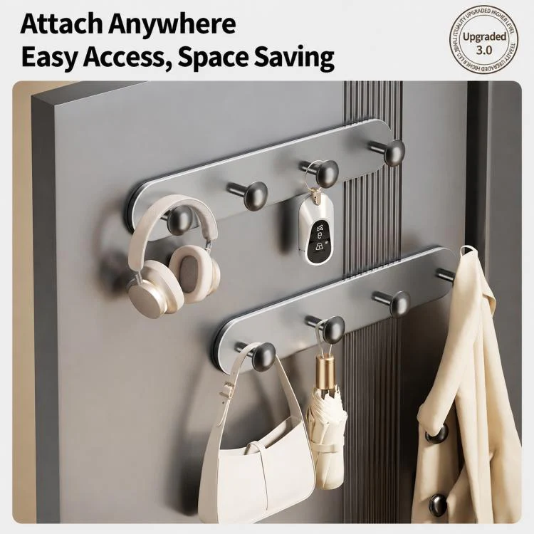 Multifunctional Magnetic Storage Hook Rack Wall Mounted No Drilling Hook Rail, Type:6 Hooks(Gun Metal) - Image 6
