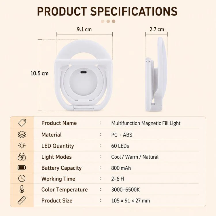 Multifunctional Portable Foldable Magnetic Fill Light Phone Holder(Black) - Image 14