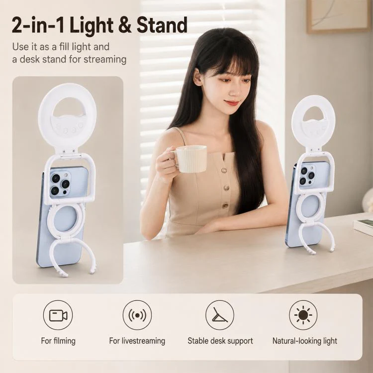 Multifunctional Portable Foldable Magnetic Fill Light Phone Holder(Black) - Image 5