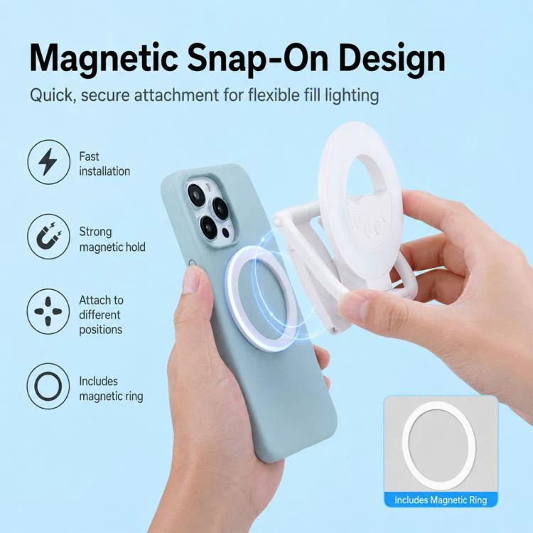 Multifunctional Portable Foldable Magnetic Fill Light Phone Holder(Black) - Image 9