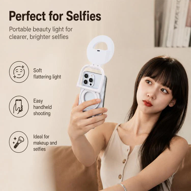 Multifunctional Portable Foldable Magnetic Fill Light Phone Holder(White) - Image 3