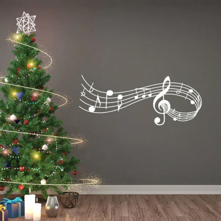 Music Sound Notes Wall Decal Bedroom Music Classroom Decor Removable Music Sticker, Size:M 39cmx100cm(White)