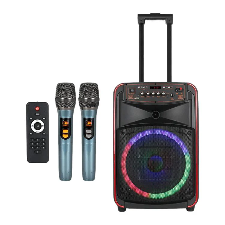 N-625 Outdoor Karaoke 12-inch Woofer RGB Portable Trolley Bluetooth Speaker with Dual Wireless Mic, Plug:UK Plug(Black)