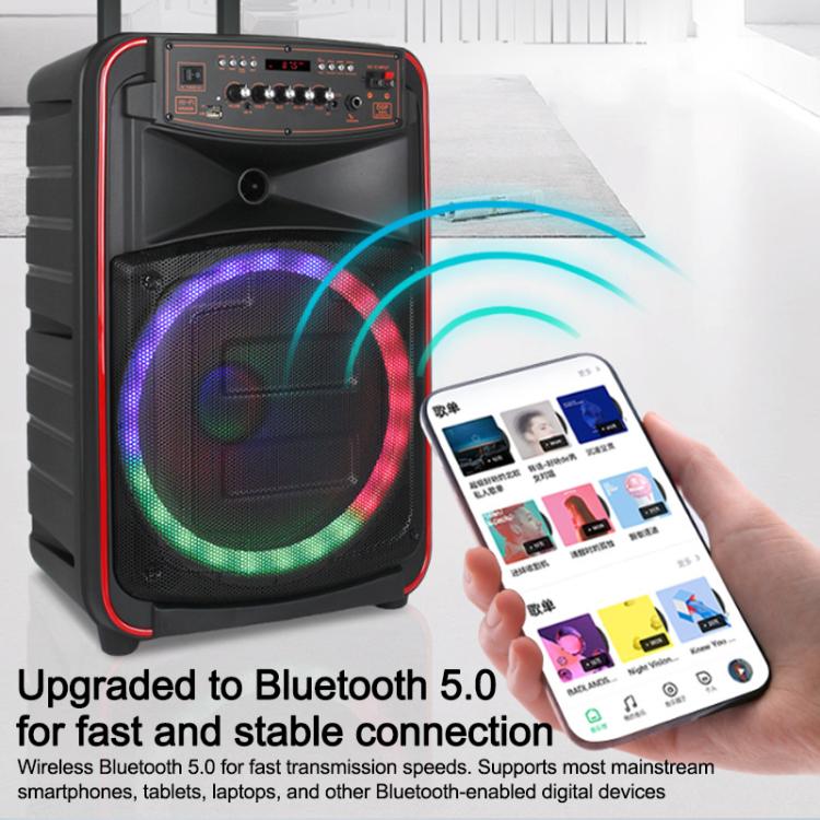 N-625 Outdoor Karaoke 12-inch Woofer RGB Portable Trolley Bluetooth Speaker with Dual Wireless Mic, Plug:UK Plug(Black) - Image 3