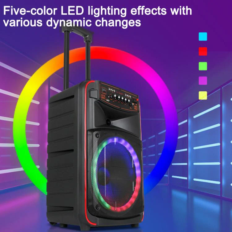 N-625 Outdoor Karaoke 12-inch Woofer RGB Portable Trolley Bluetooth Speaker with Dual Wireless Mic, Plug:UK Plug(Black) - Image 8