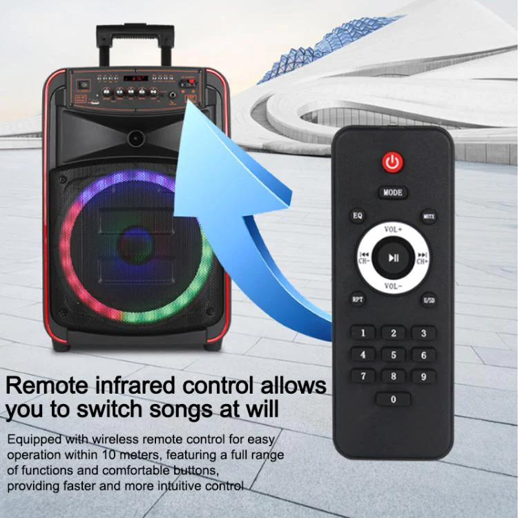 N-625 Outdoor Karaoke 12-inch Woofer RGB Portable Trolley Bluetooth Speaker with Dual Wireless Mic, Plug:US Plug(Black) - Image 4