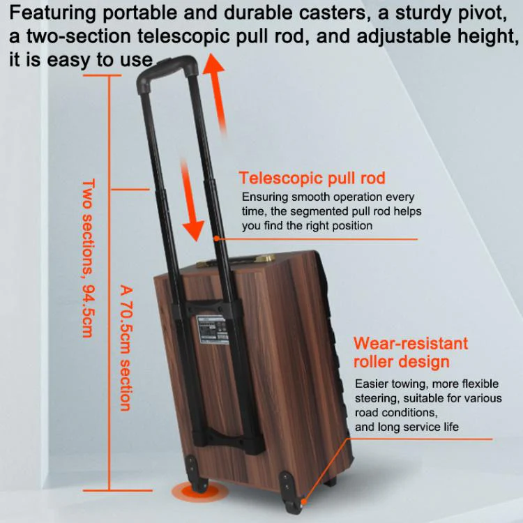 N-810 Outdoor Karaoke 8-inch Woofer RGB Trolley Bluetooth Speaker with Dual Wireless Mic, Plug:EU Plug(Black) - Image 4