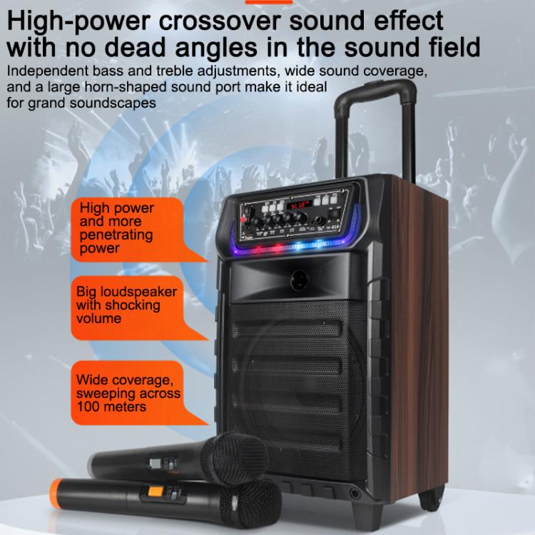 N-810 Outdoor Karaoke 8-inch Woofer RGB Trolley Bluetooth Speaker with Dual Wireless Mic, Plug:EU Plug(Black) - Image 5