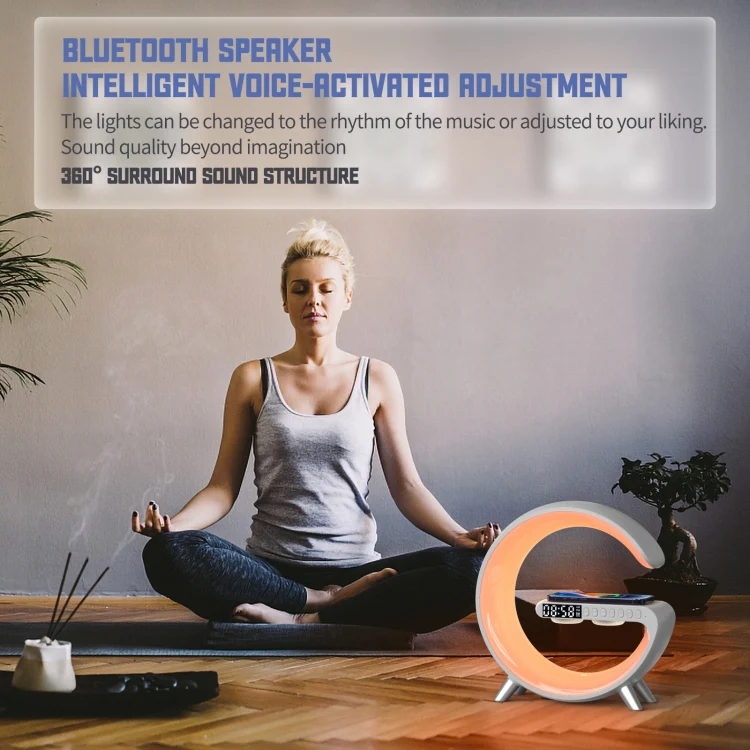 N69 Smart Bluetooth Speaker Support Wireless Charger & Alarm Clock & Ambient Light, EU Plug (White) - Image 8