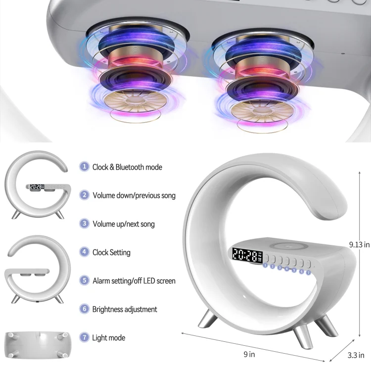 N69 Smart Bluetooth Speaker Support Wireless Charger & Alarm Clock & Ambient Light, US Plug(White) - Image 3