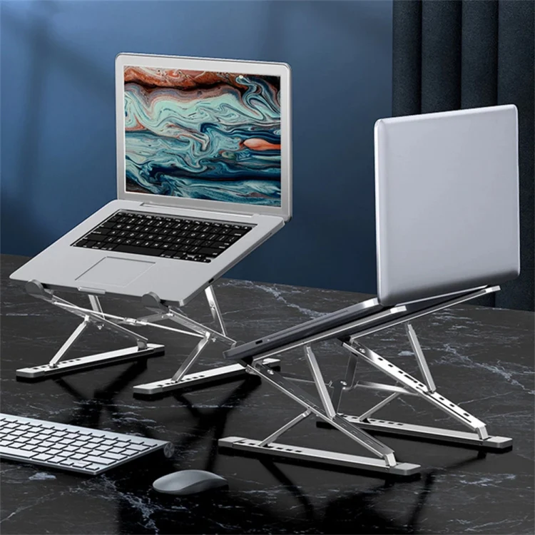 N8 Double-layer Foldable Lifting Aluminum Alloy Laptop Heat Dissipation Stand, Color: Oxidized Silver - Image 2