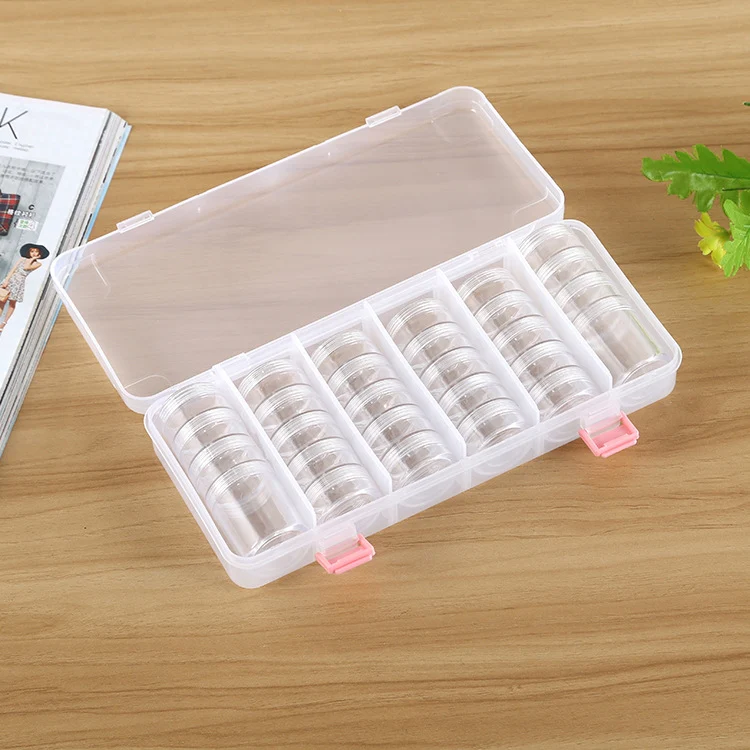 Nail Art Tool Decoration Empty Box Diamond Box Empty Bottle Set 28 Small Round Bottles + 1 Shell - Image 2