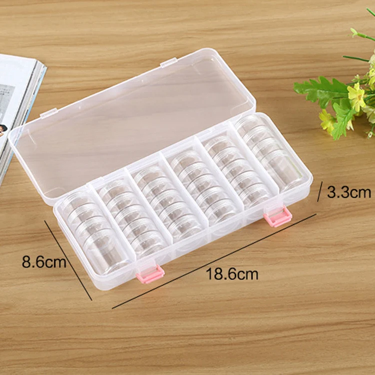 Nail Art Tool Decoration Empty Box Diamond Box Empty Bottle Set 28 Small Round Bottles + 1 Shell - Image 7